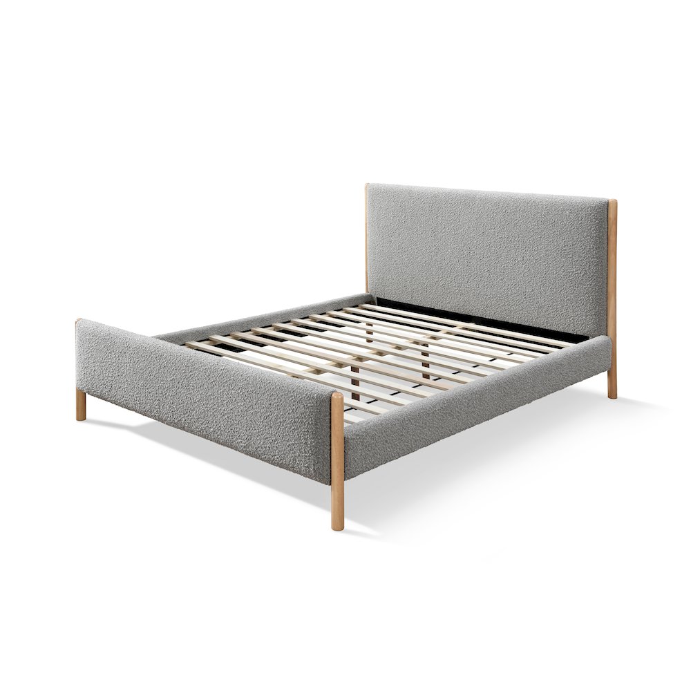Liana Upholstered Platform Queen Bed in Gray Boucle Fabric. Picture 3