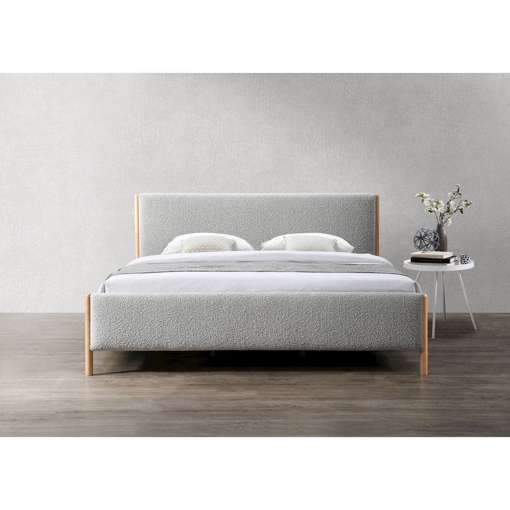Liana Upholstered Platform King Bed in Gray Boucle Fabric. Picture 9