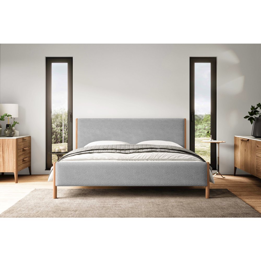 Liana Upholstered Platform King Bed in Gray Boucle Fabric. Picture 7