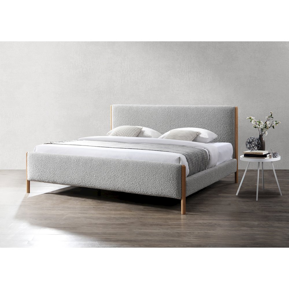 Liana Upholstered Platform King Bed in Gray Boucle Fabric. Picture 6