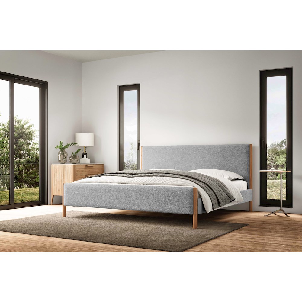 Liana Upholstered Platform King Bed in Gray Boucle Fabric. Picture 8