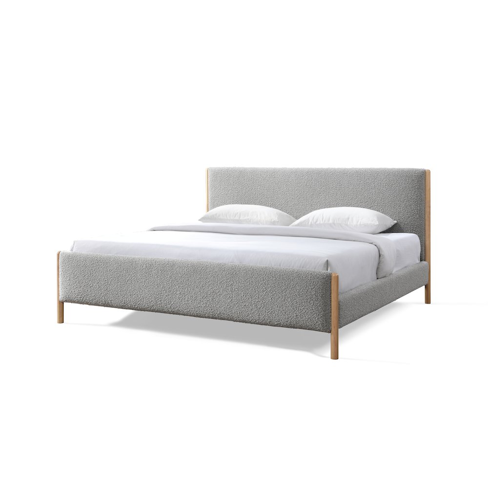 Liana Upholstered Platform King Bed in Gray Boucle Fabric. Picture 2