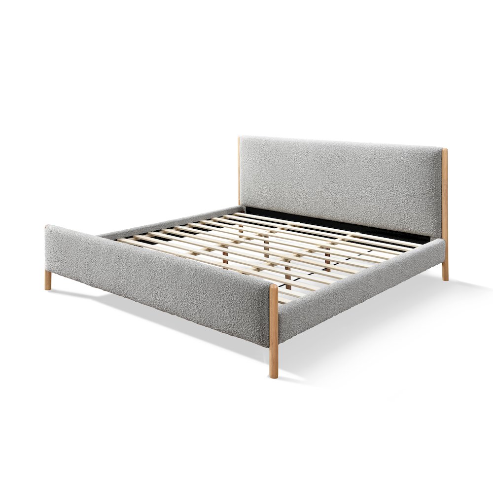 Liana Upholstered Platform King Bed in Gray Boucle Fabric. Picture 3