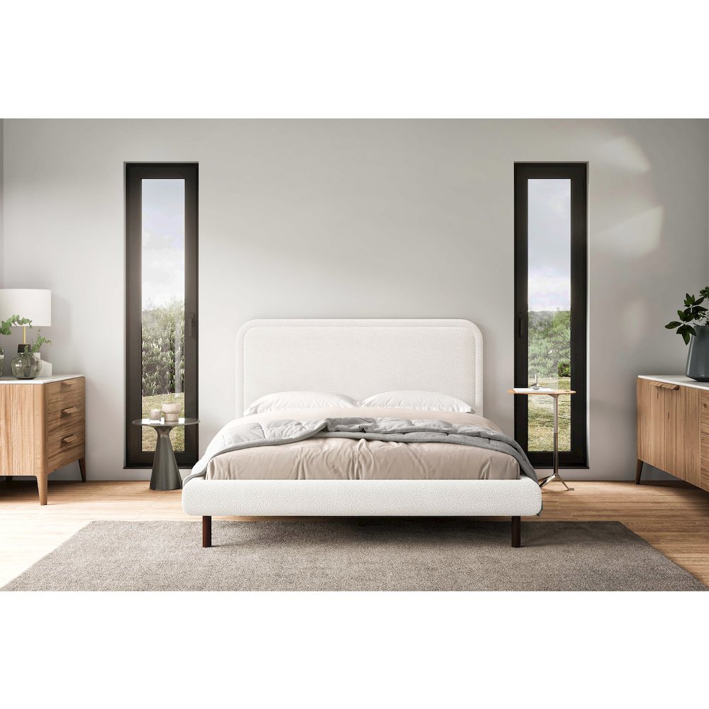 Beverly Upholstered Platform Queen Bed in White Boucle Fabric. Picture 3
