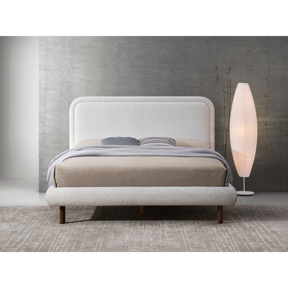 Beverly Upholstered Platform Queen Bed in White Boucle Fabric. Picture 6