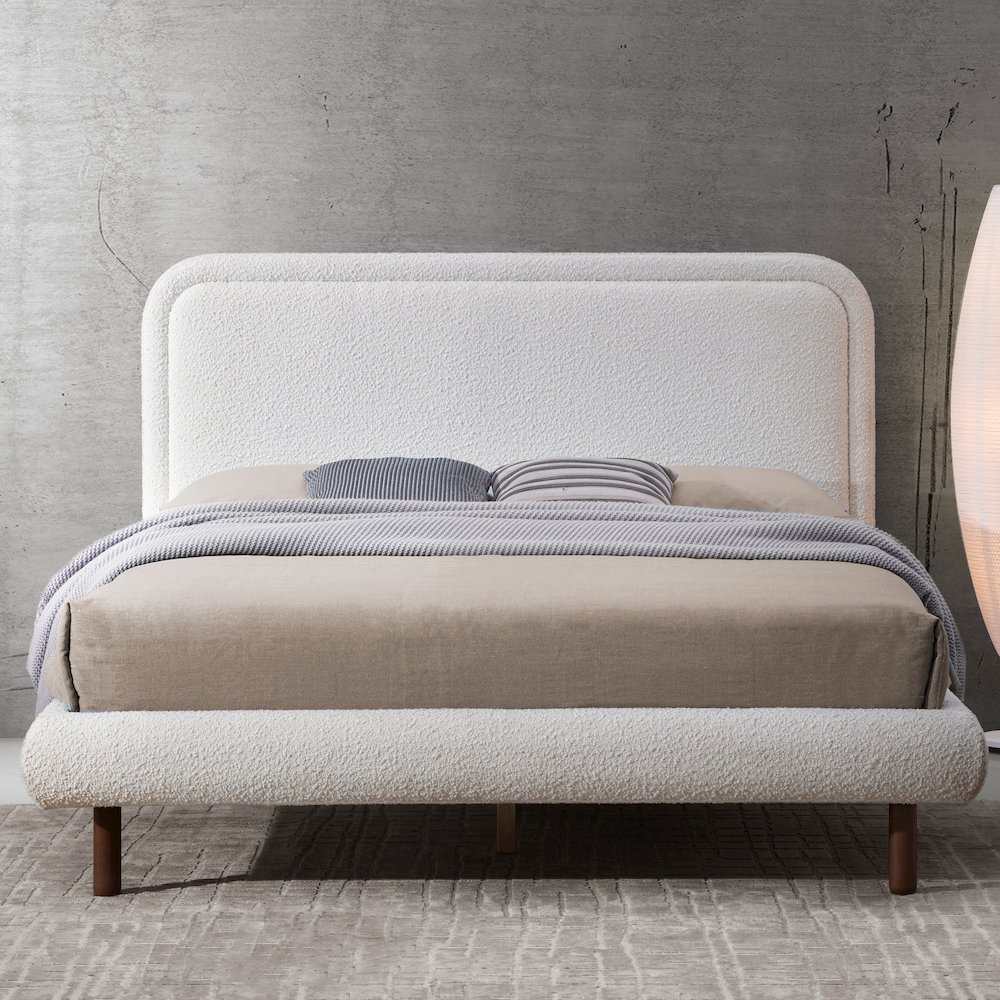 Beverly Upholstered Platform Queen Bed in White Boucle Fabric. Picture 7