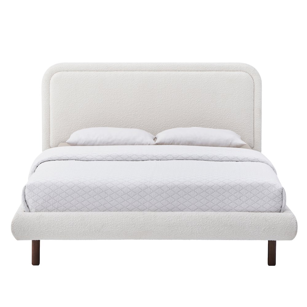 Beverly Upholstered Platform Queen Bed in White Boucle Fabric. Picture 1