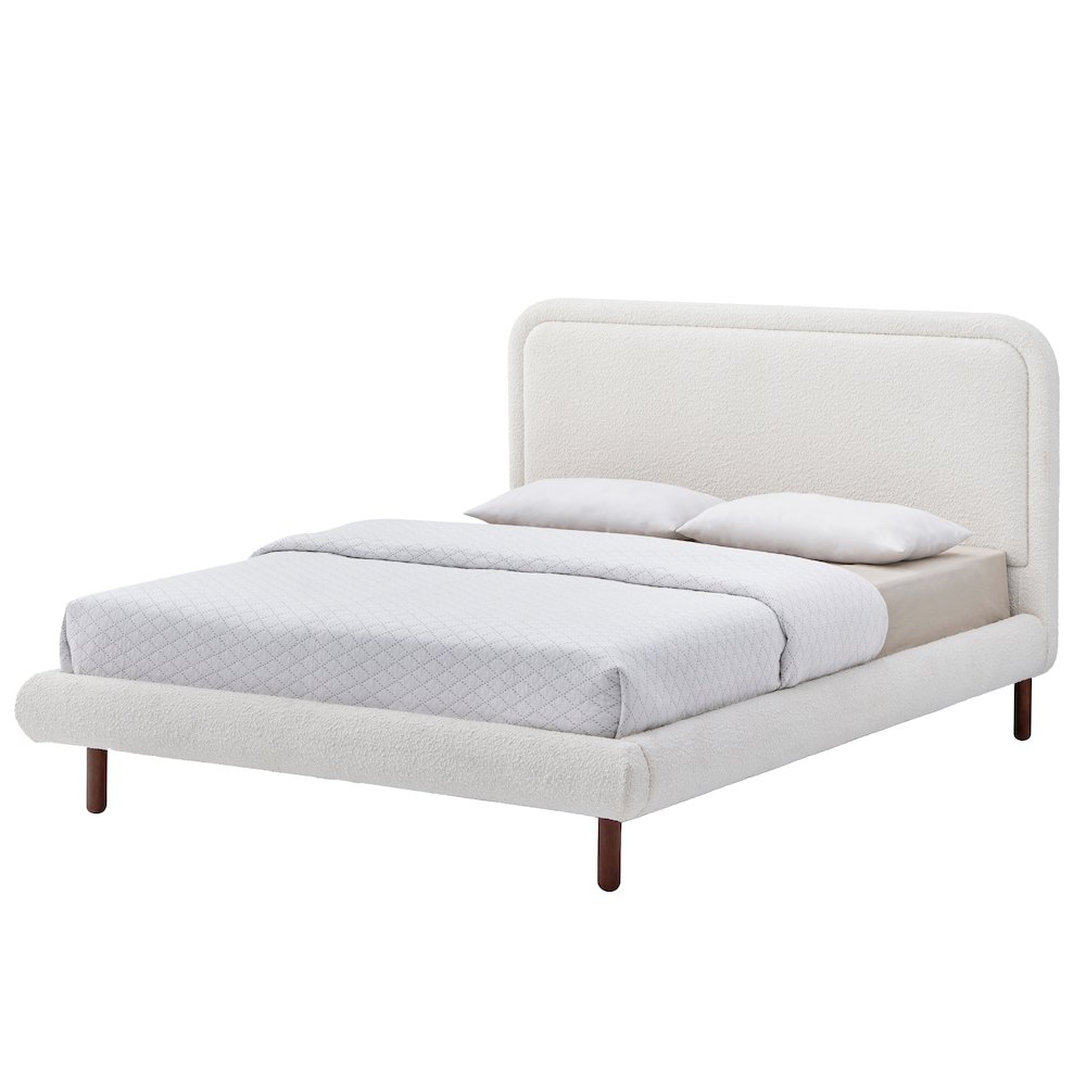 Beverly Upholstered Platform Queen Bed in White Boucle Fabric. Picture 2