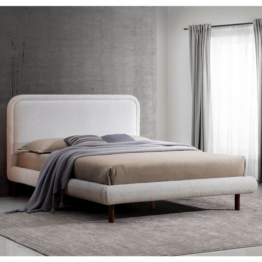 Beverly Upholstered Platform Queen Bed in White Boucle Fabric. Picture 8
