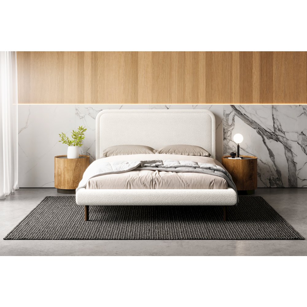 Beverly Upholstered Platform Queen Bed in White Boucle Fabric. Picture 9