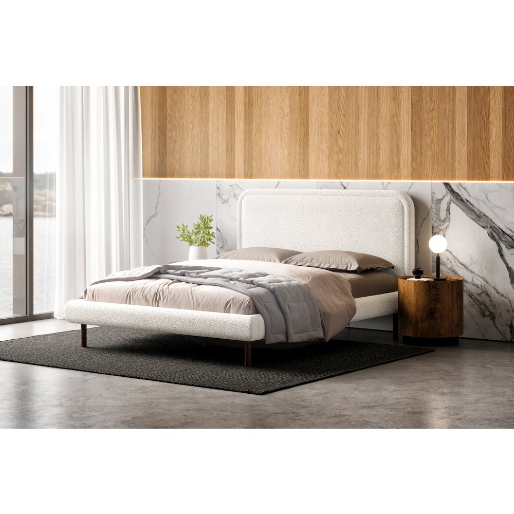 Beverly Upholstered Platform Queen Bed in White Boucle Fabric. Picture 11