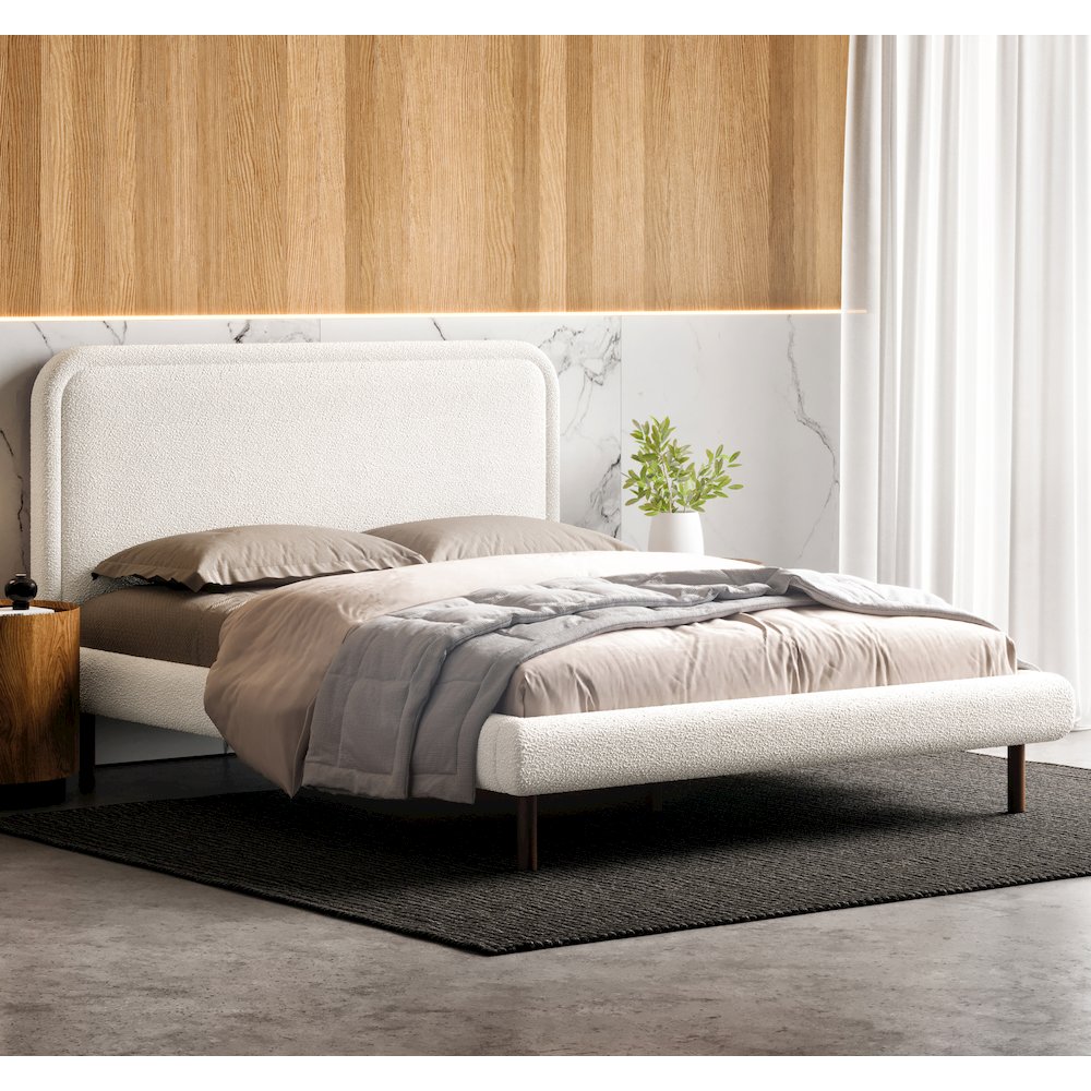 Beverly Upholstered Platform Queen Bed in White Boucle Fabric. Picture 12