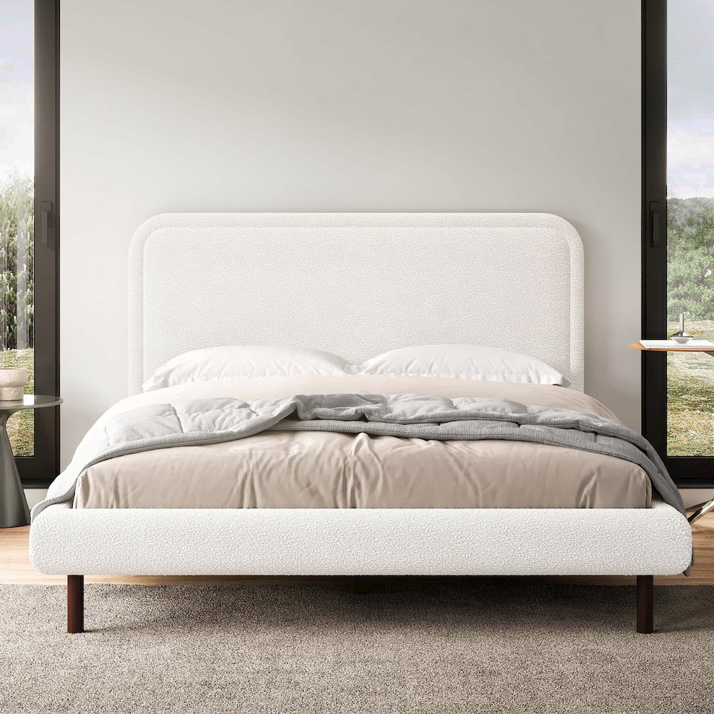 Beverly Upholstered Platform Queen Bed in White Boucle Fabric. Picture 13