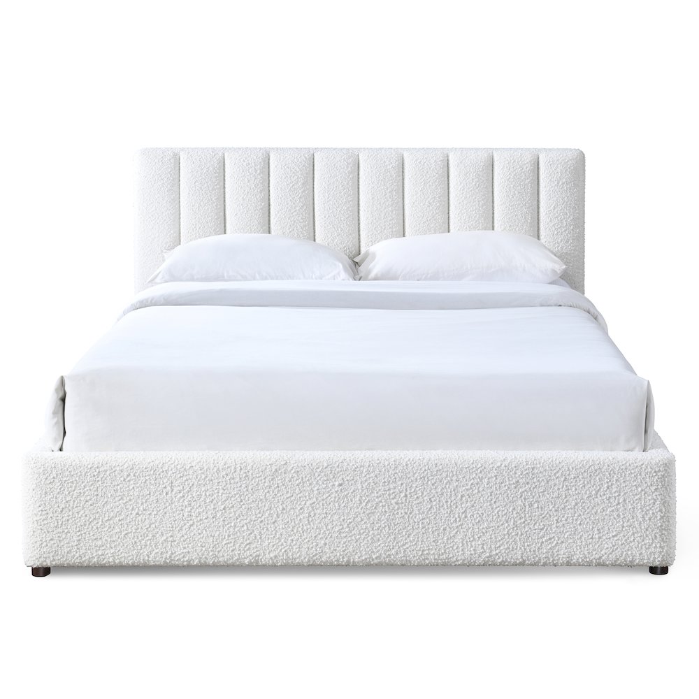 Jaxon Upholstered Platform Queen Bed in White Boucle Fabric. Picture 1