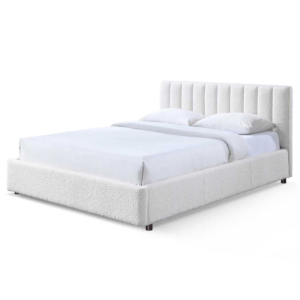 Jaxon Upholstered Platform Queen Bed in White Boucle Fabric. Picture 2