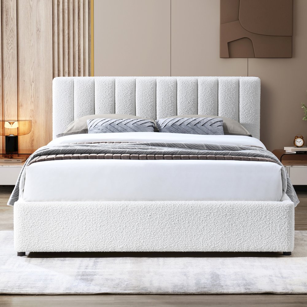 Jaxon Upholstered Platform Queen Bed in White Boucle Fabric. Picture 8