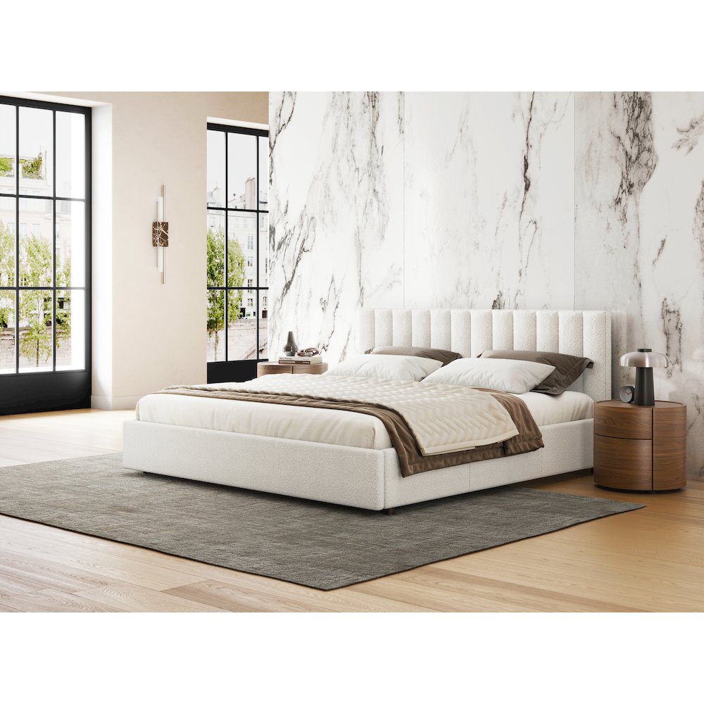 Jaxon Upholstered Platform King Bed in White Boucle Fabric. Picture 6