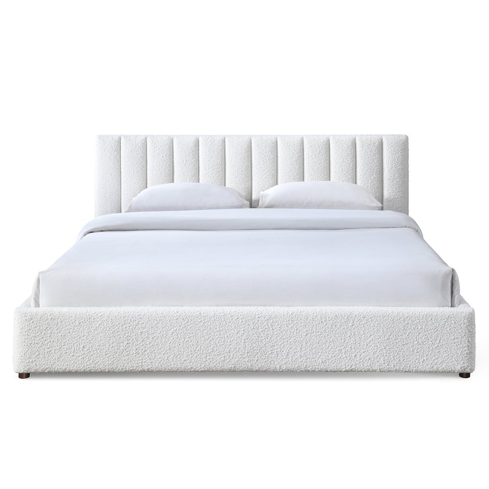 Jaxon Upholstered Platform King Bed in White Boucle Fabric. Picture 1
