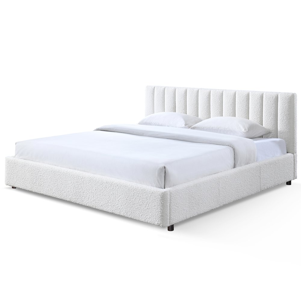 Jaxon Upholstered Platform King Bed in White Boucle Fabric. Picture 2