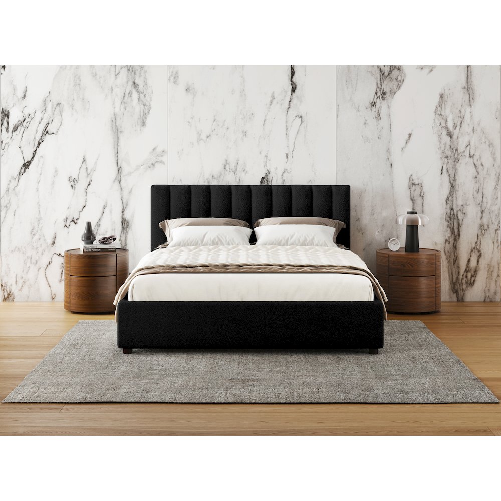 Jaxon Upholstered Platform Queen Bed in Black Boucle Fabric. Picture 4