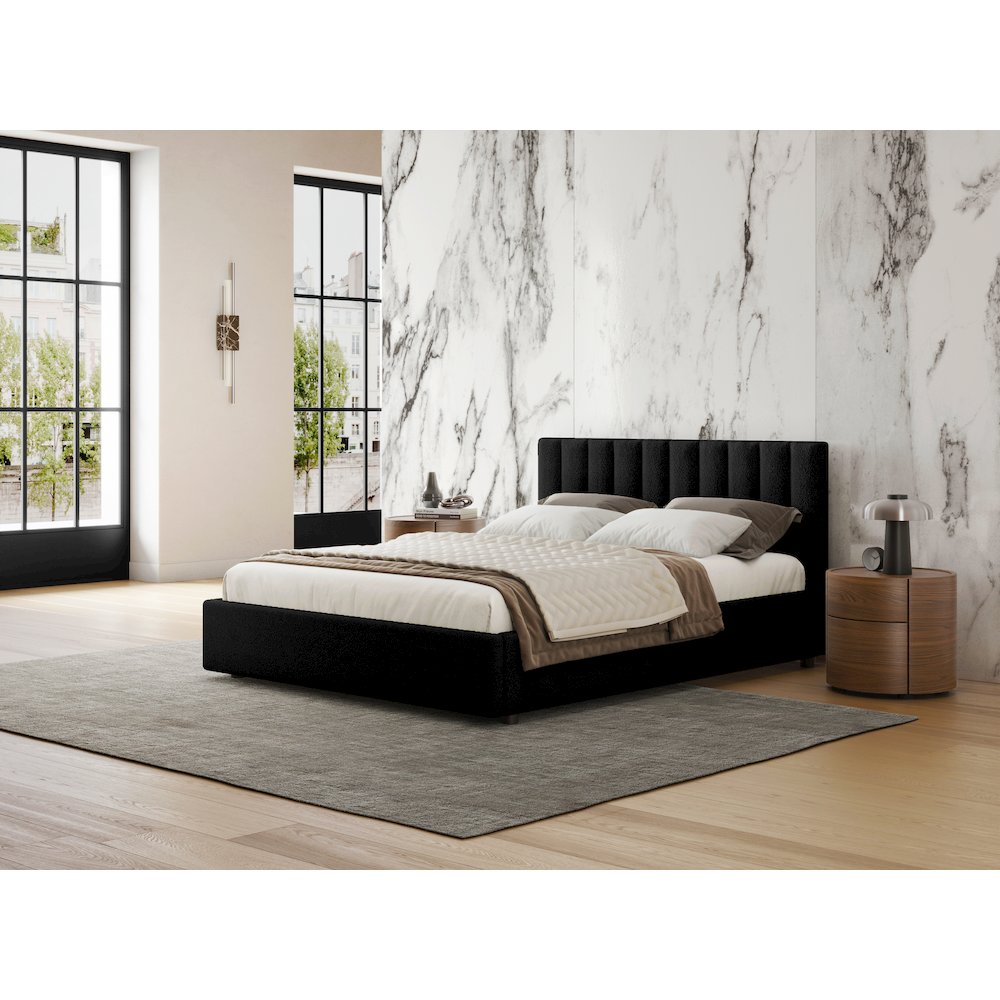 Jaxon Upholstered Platform Queen Bed in Black Boucle Fabric. Picture 5