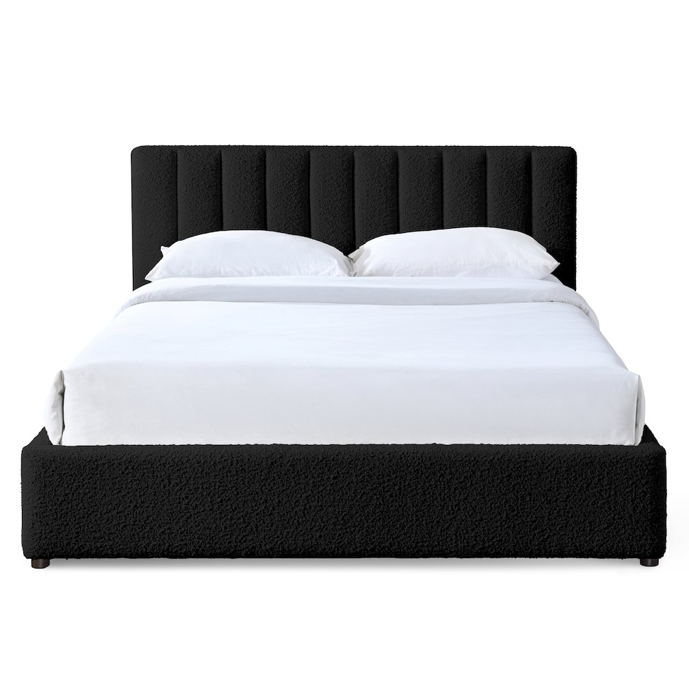Jaxon Upholstered Platform Queen Bed in Black Boucle Fabric. Picture 1