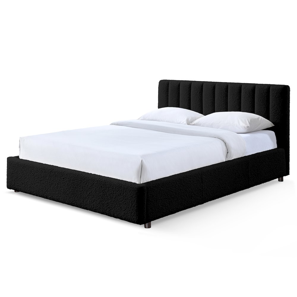 Jaxon Upholstered Platform Queen Bed in Black Boucle Fabric. Picture 2