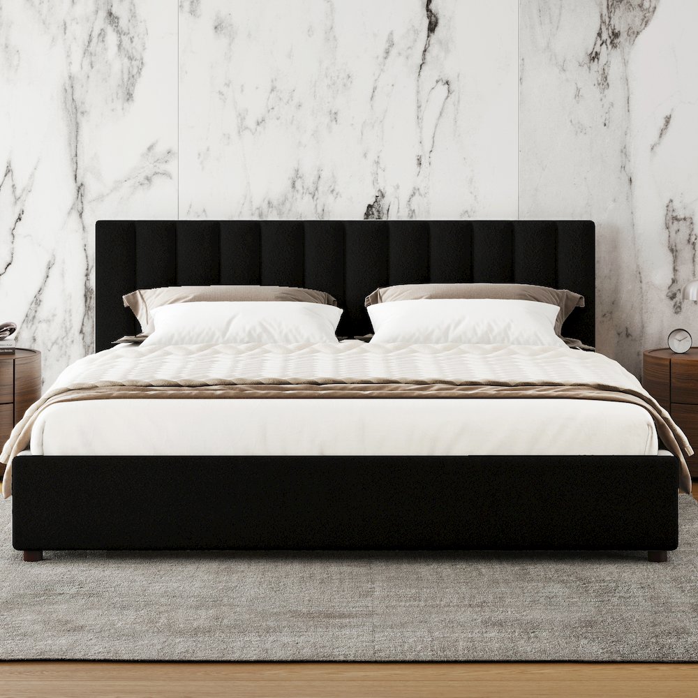 Jaxon Upholstered Platform King Bed in Black Boucle Fabric. Picture 3