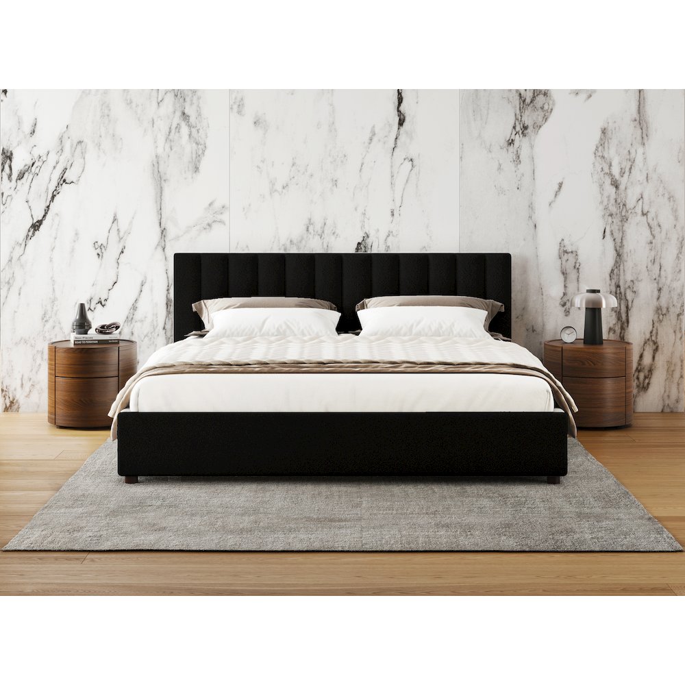 Jaxon Upholstered Platform King Bed in Black Boucle Fabric. Picture 4