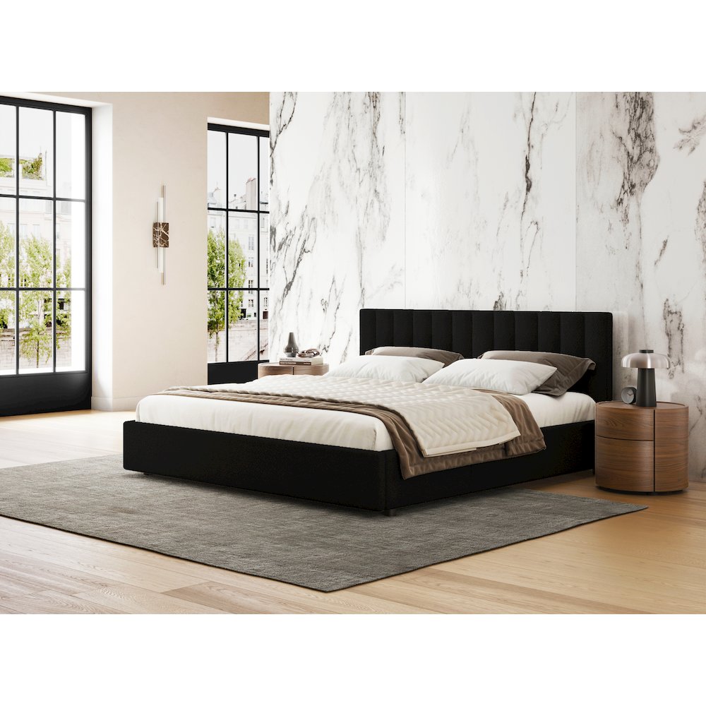 Jaxon Upholstered Platform King Bed in Black Boucle Fabric. Picture 5