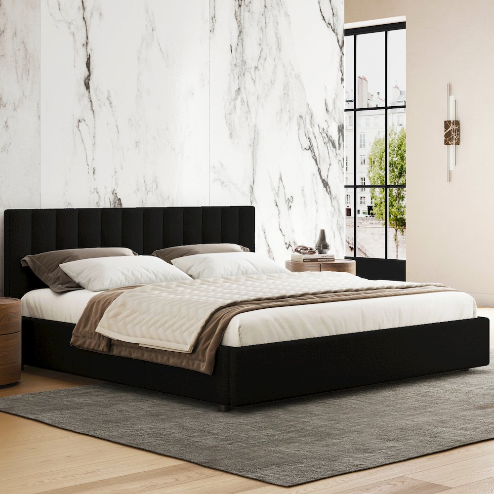 Jaxon Upholstered Platform King Bed in Black Boucle Fabric. Picture 6
