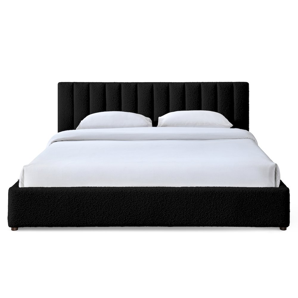 Jaxon Upholstered Platform King Bed in Black Boucle Fabric. Picture 1