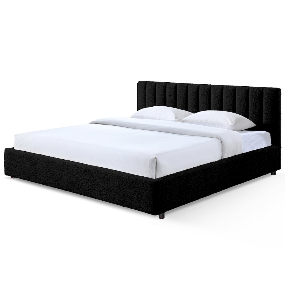 Jaxon Upholstered Platform King Bed in Black Boucle Fabric. Picture 2
