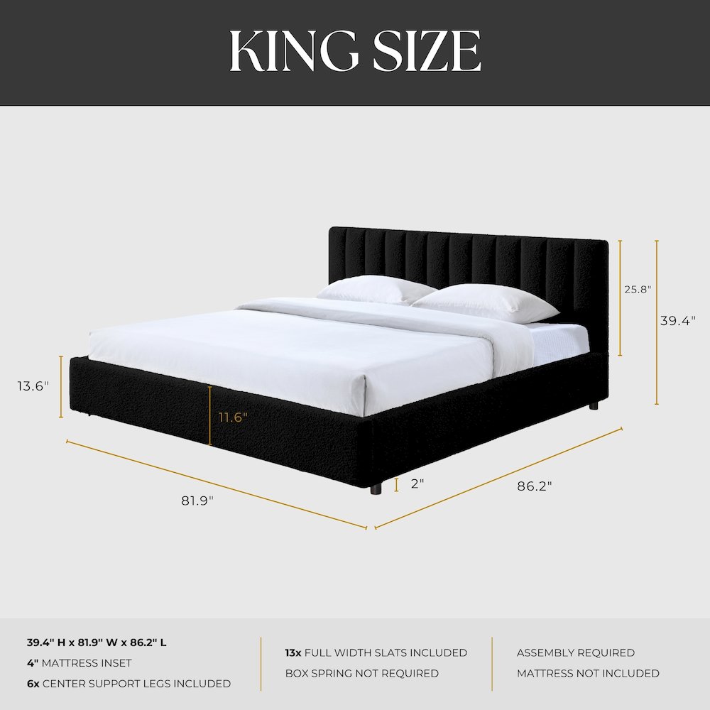 Jaxon Upholstered Platform King Bed in Black Boucle Fabric. Picture 8