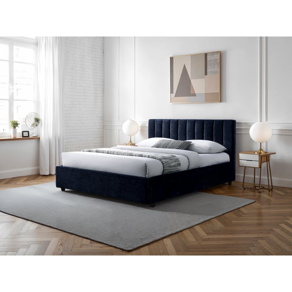 Jaxon Upholstered Platform Queen Bed in Blue Fabric. Picture 5