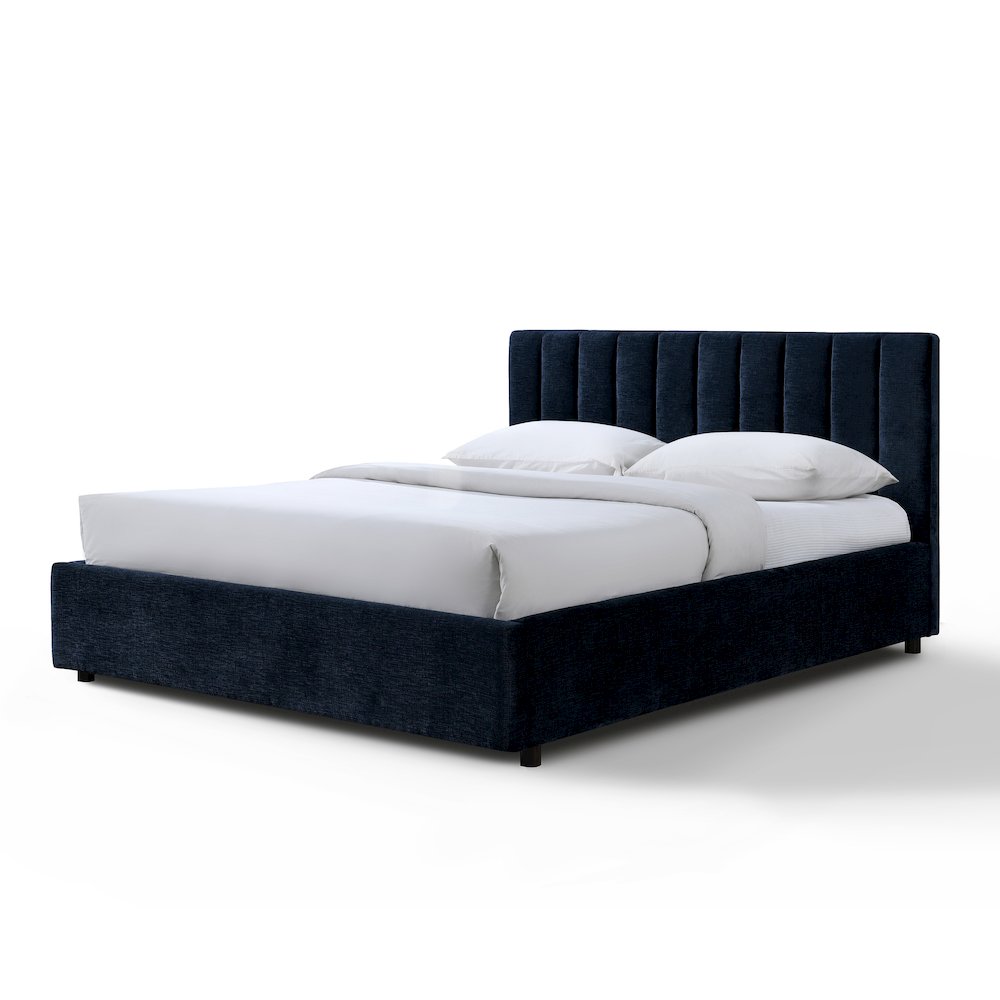 Jaxon Upholstered Platform Queen Bed in Blue Fabric. Picture 1