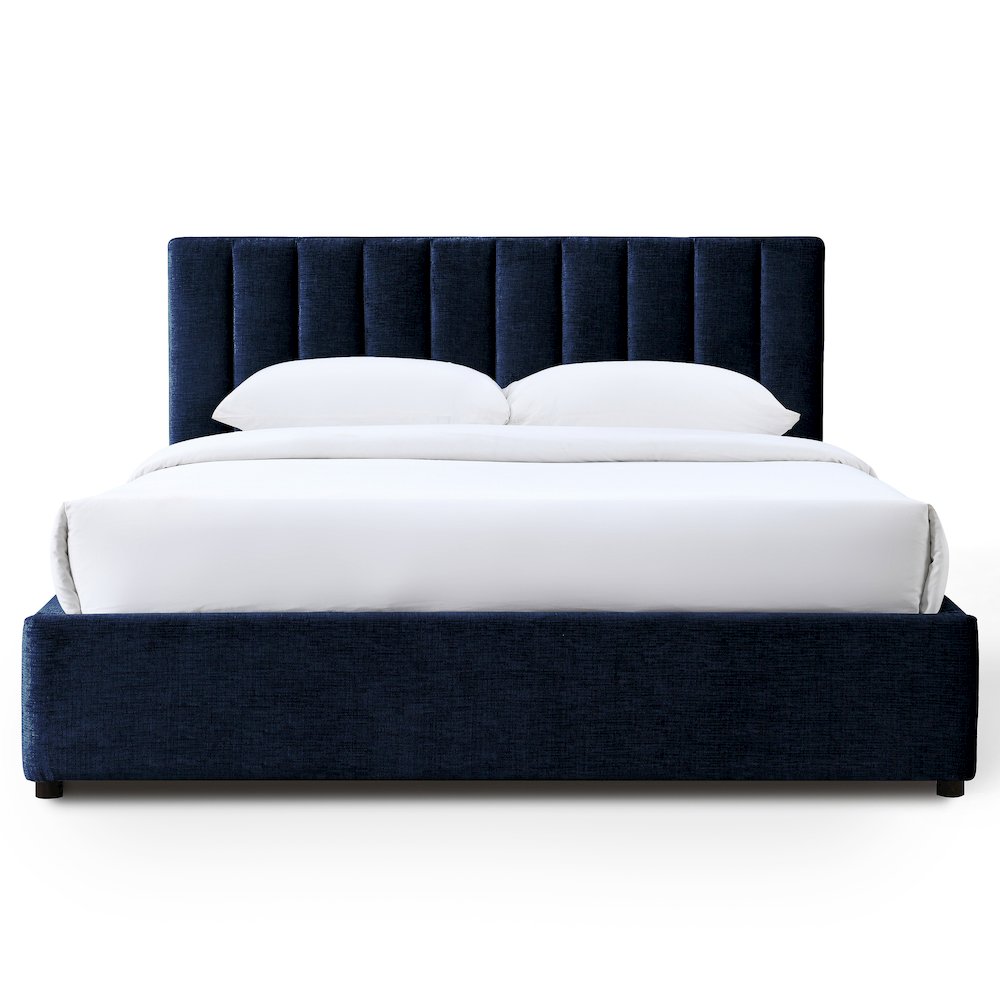Jaxon Upholstered Platform Queen Bed in Blue Fabric. Picture 2
