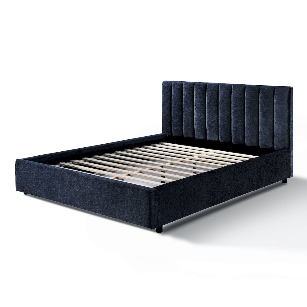Jaxon Upholstered Platform Queen Bed in Blue Fabric. Picture 3