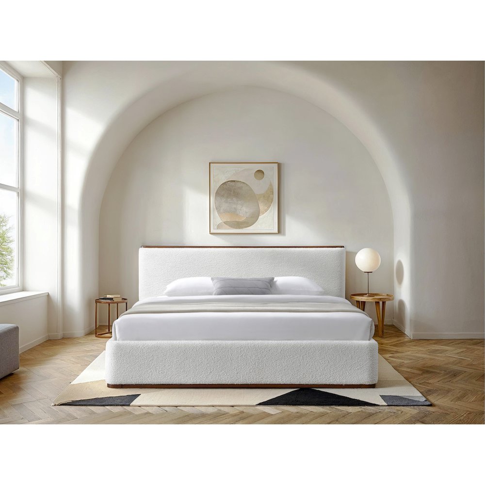 Aspen Upholstered Platform King Bed in White Cream Boucle Fabric. Picture 5