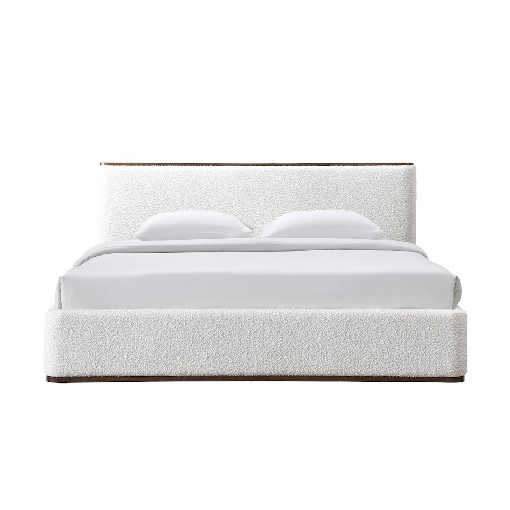 Aspen Upholstered Platform King Bed in White Cream Boucle Fabric. Picture 2