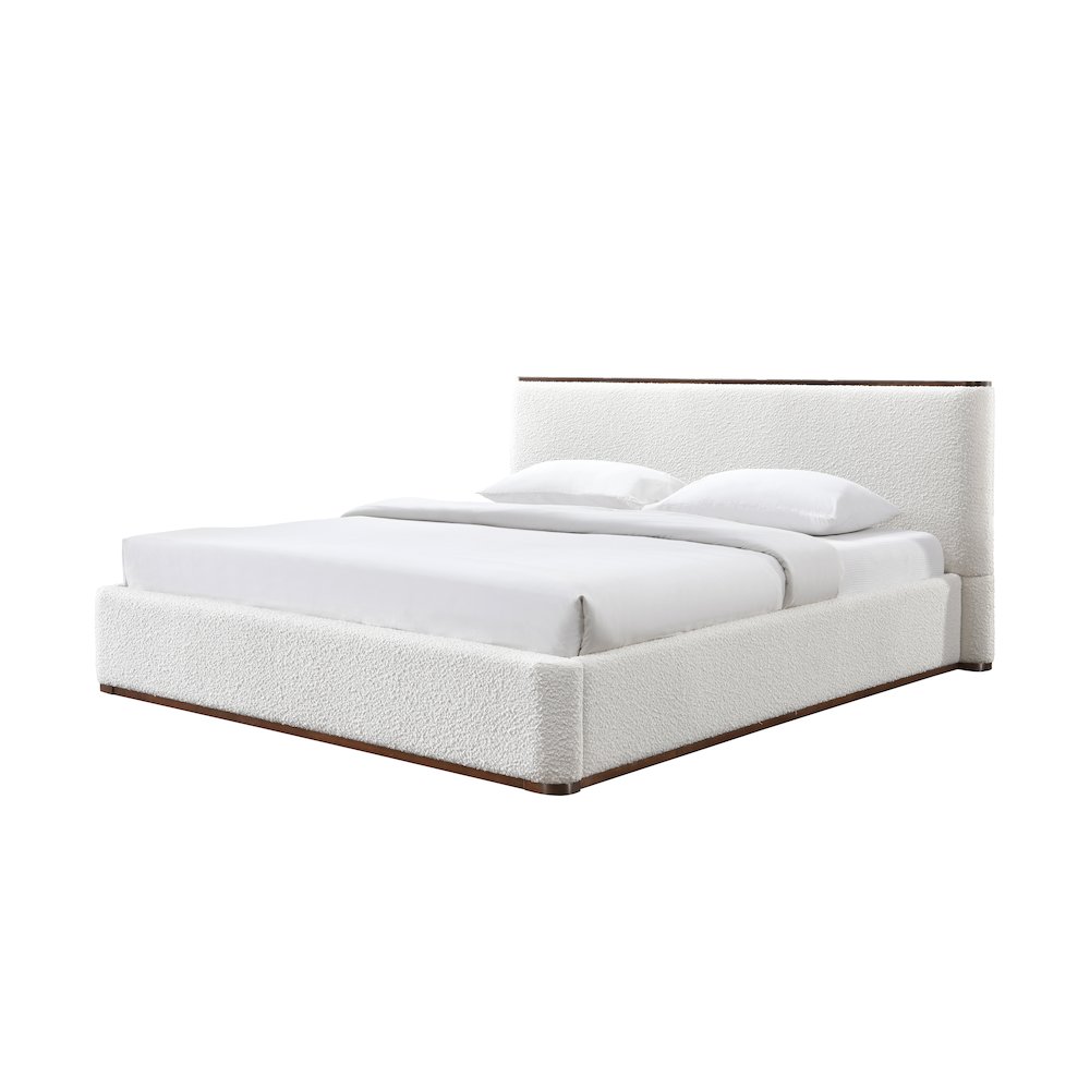 Aspen Upholstered Platform King Bed in White Cream Boucle Fabric. Picture 1