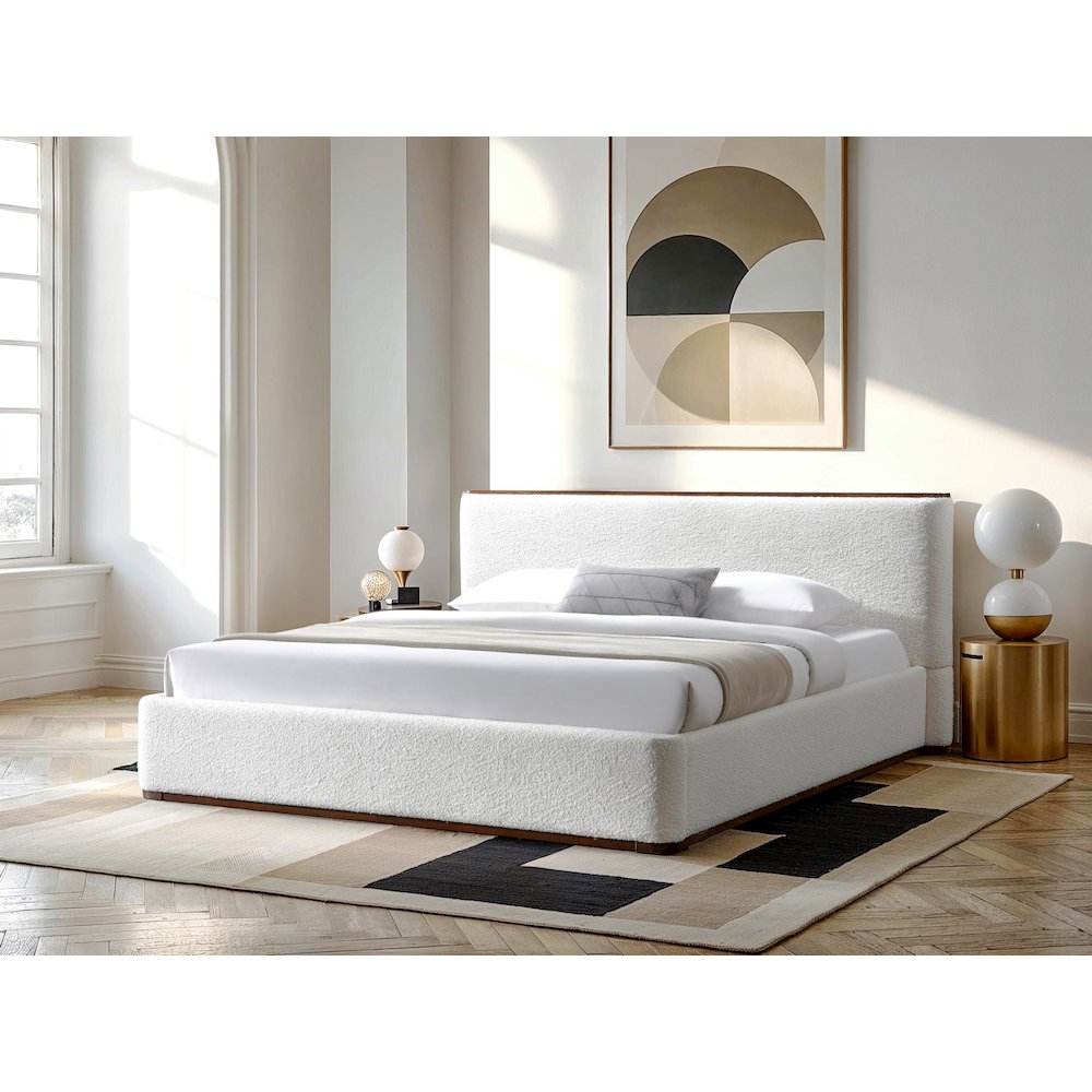 Aspen Upholstered Platform King Bed in White Cream Boucle Fabric. Picture 7