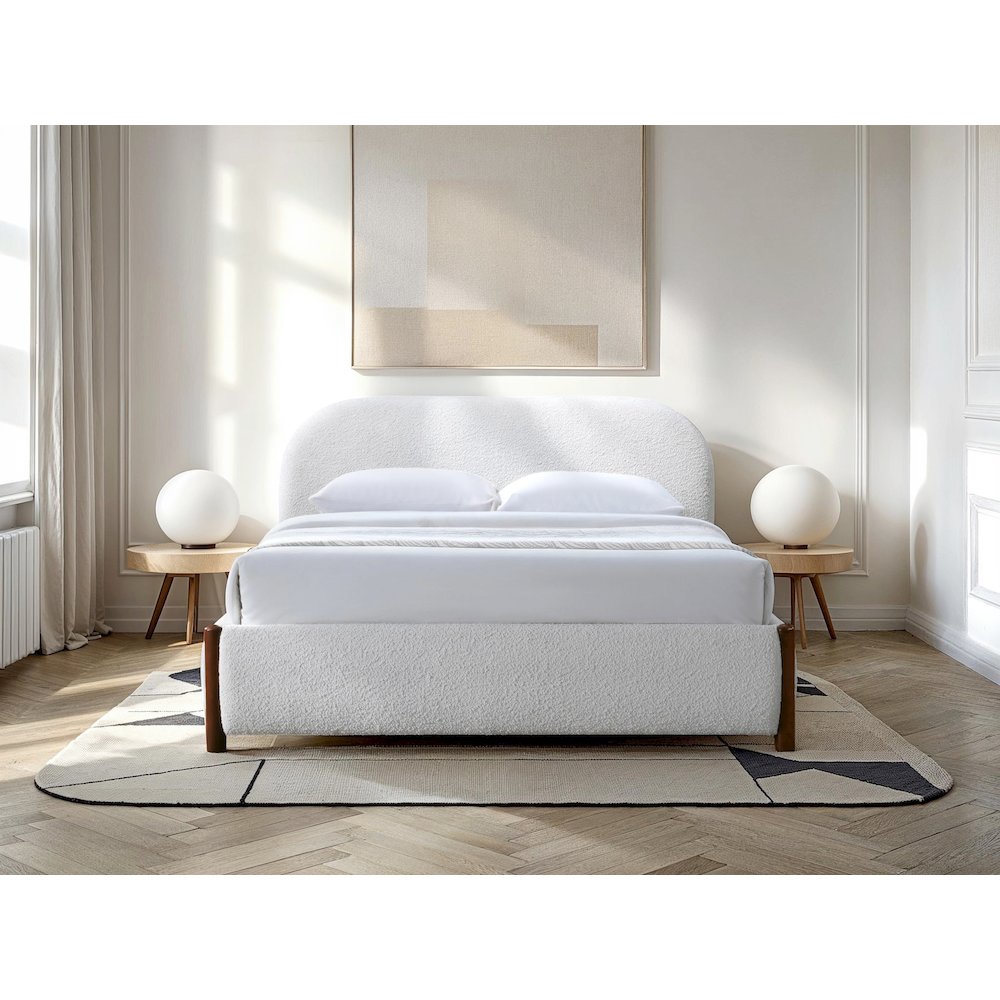Valencia Upholstered Platform Queen Bed in White Cream Boucle Fabric. Picture 5