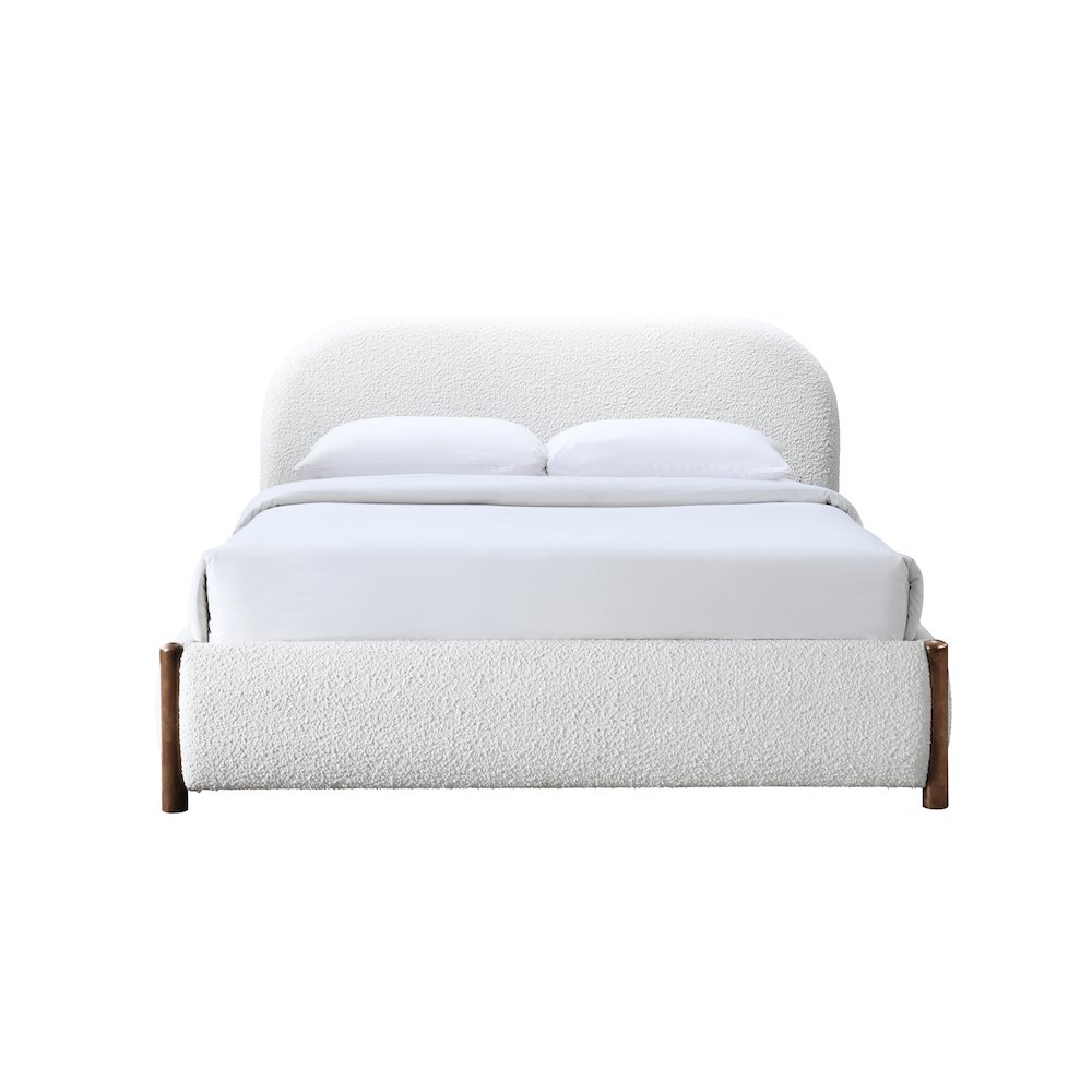 Valencia Upholstered Platform Queen Bed in White Cream Boucle Fabric. Picture 2