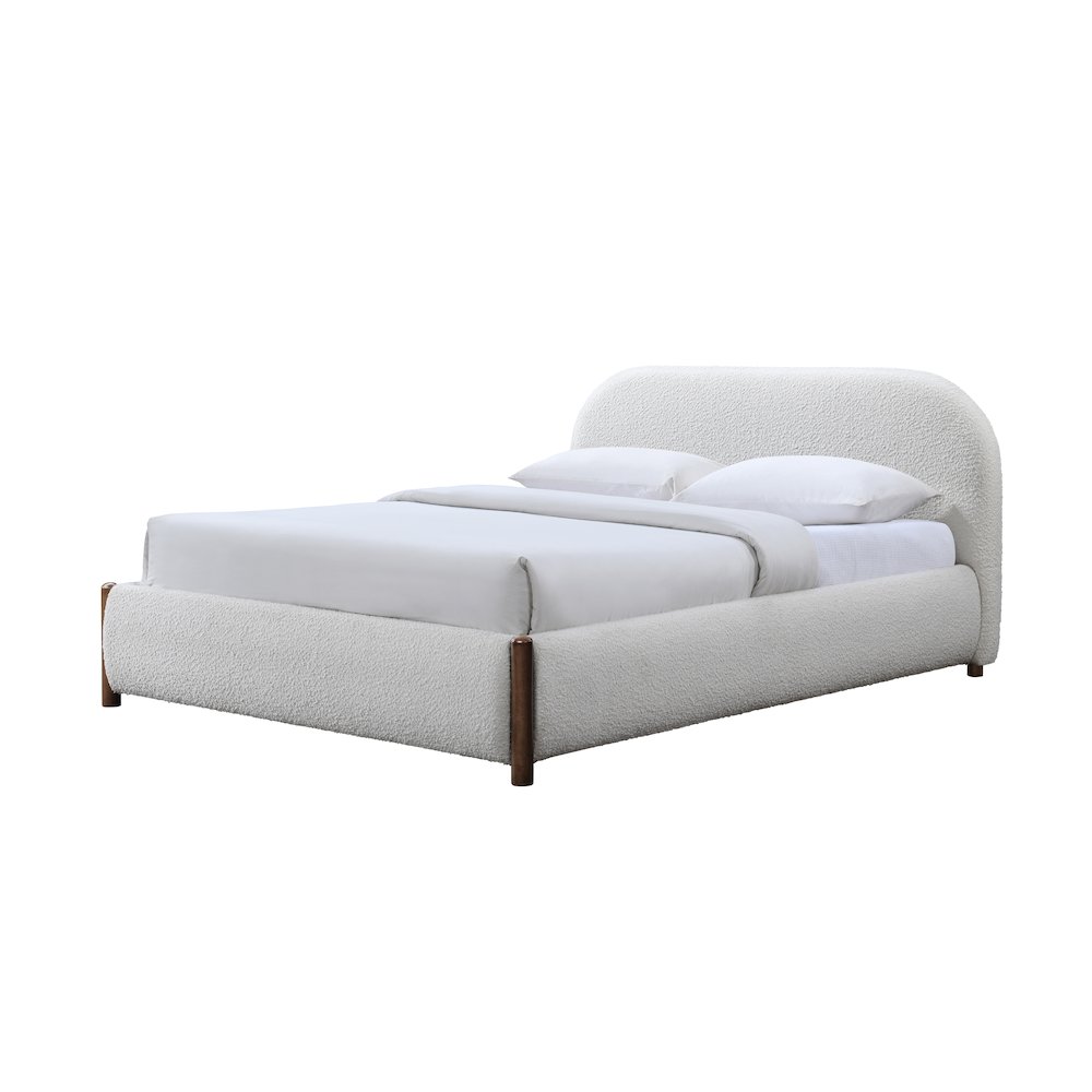 Valencia Upholstered Platform Queen Bed in White Cream Boucle Fabric. Picture 1