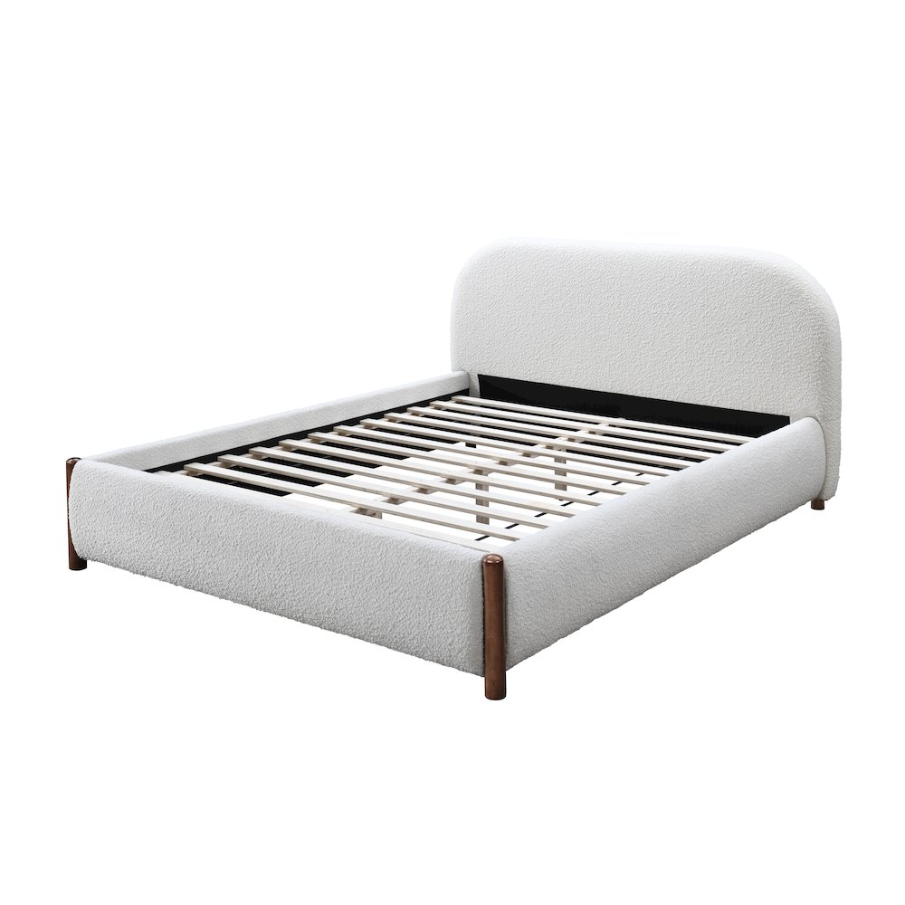 Valencia Upholstered Platform Queen Bed in White Cream Boucle Fabric. Picture 3