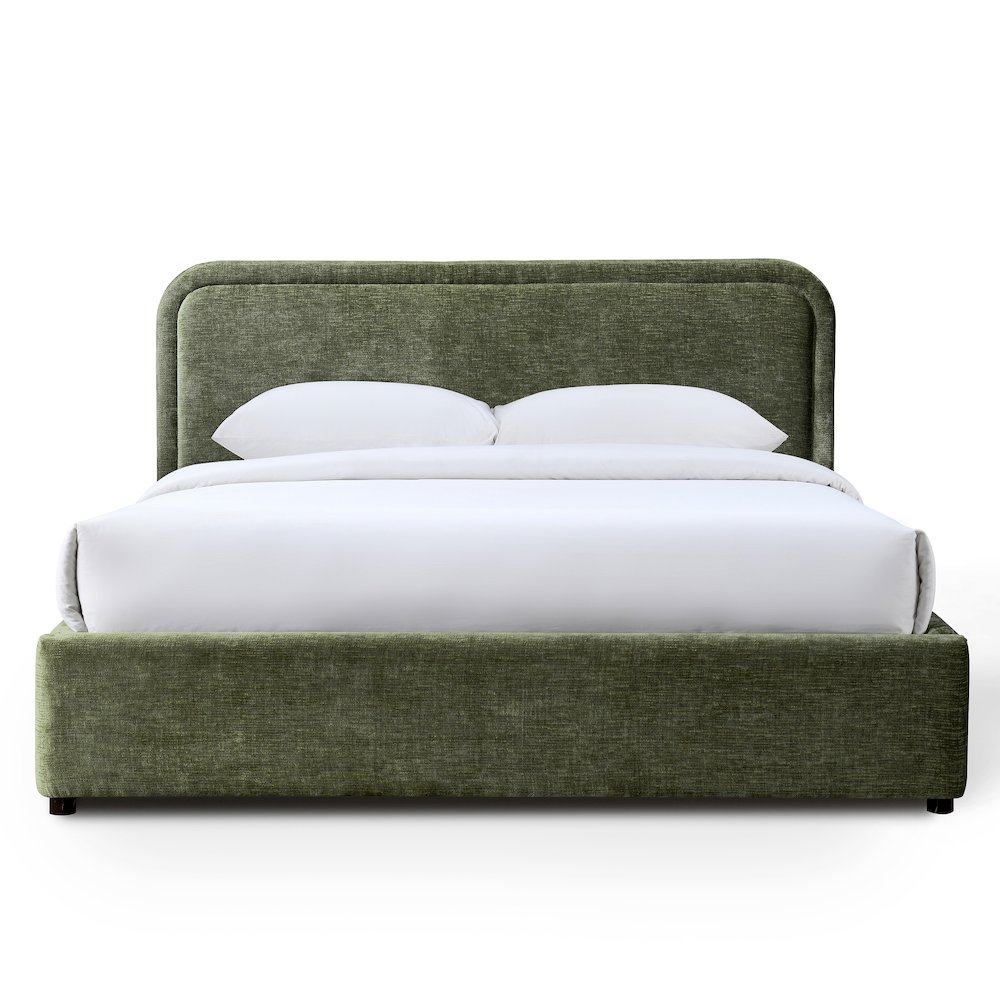Chloe Upholstered Platform Queen Bed in Moss Green Fabric. Picture 2