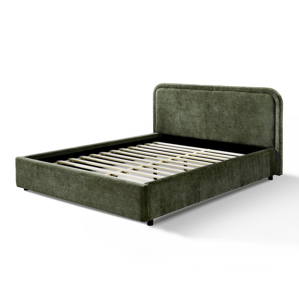 Chloe Upholstered Platform Queen Bed in Moss Green Fabric. Picture 3