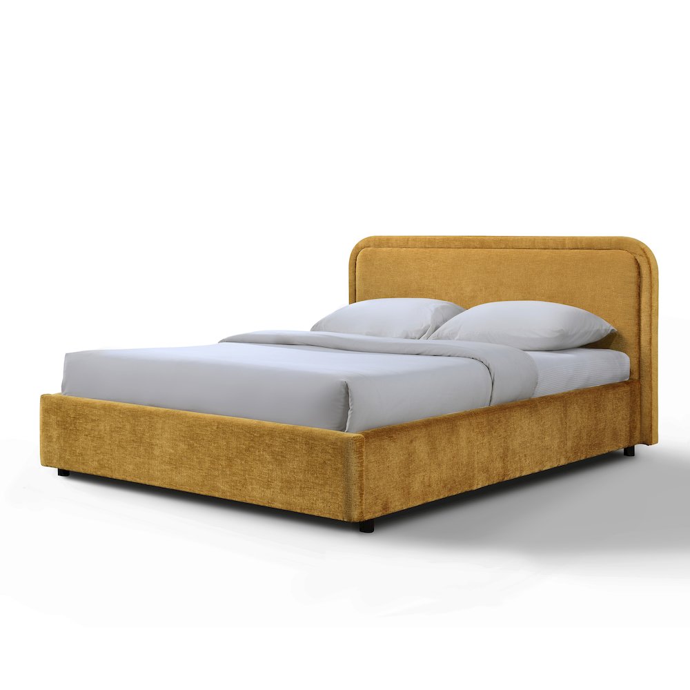 Chloe Upholstered Platform Queen Bed in Gold Fabric. Picture 2