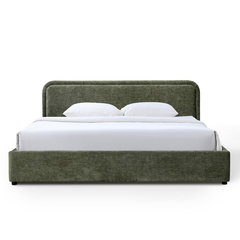 Chloe Upholstered Platform King Bed in Moss Green Fabric. Picture 2